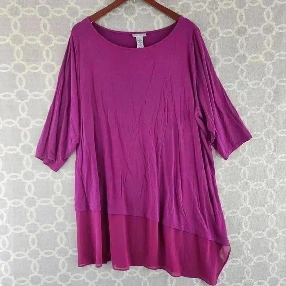 Catherine's Pink scoop neck  half sleeve asymmetrical blouse 2X - Picture 1 of 8